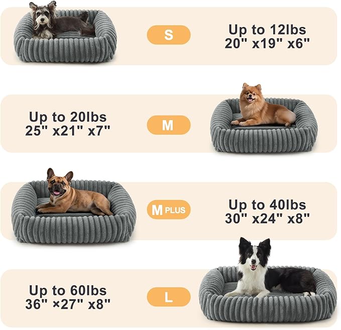 Dog Beds for Small Dogs, Washable Orthopedic Dog Bed with Removable Cover, Rectangle Soft Calming Sleeping Puppy Bed Durable Pet Cuddler with Anti-Slip Bottom, 20"x19"x6" Grey