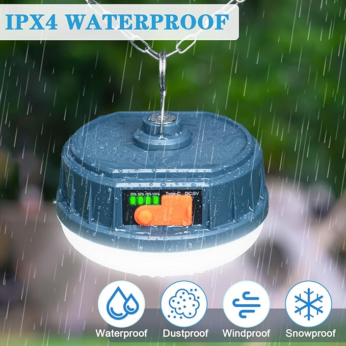 LED Hanging Camping Lantern Rechargeable Essentials, 200W Outdoor Camping Tent Lights for Camping Decor, 4000LM Waterproof Backpacking Lanterns for Power Outages, Emergency, Hurricane, Hiking
