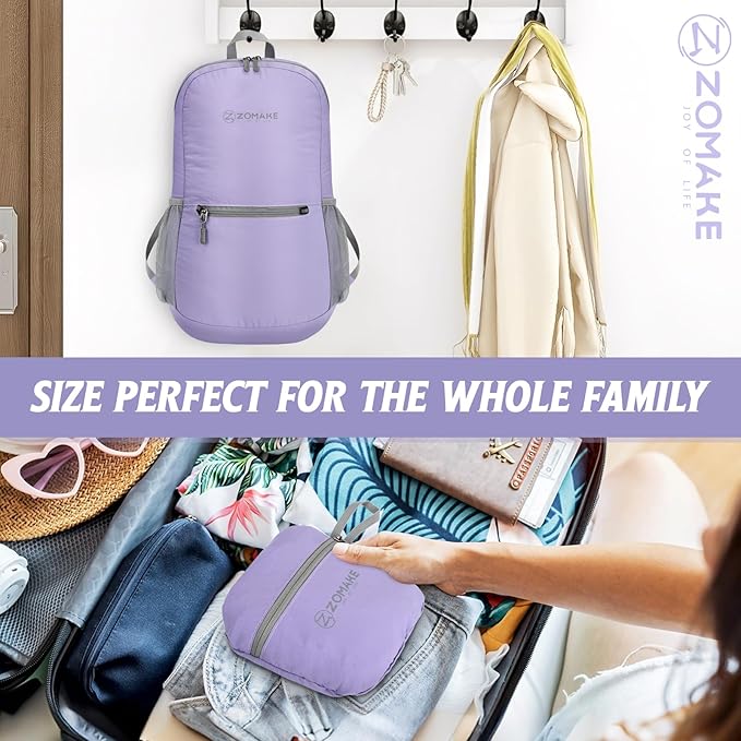 ZOMAKE Ultra Lightweight Hiking Backpack 20L - Packable Small Backpacks Water Resistant Daypack for Women Men(Lavender)