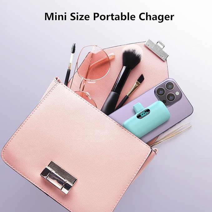 Mini Portable Charger for iPhone,5000mAh PD Fast Charging Battery Pack,LCD Display Cute Power Bank Portable Phone Charger for iPhone 14/14 Pro Max/13/13 Pro/12 Pro/11/XS/XR/X/8/7/6 (Green)