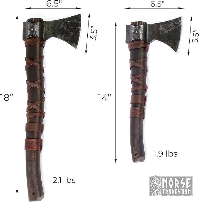 Norse Tradesman 14" Viking Throwing Axe - Carbon Steel Head, Teakwood Handle, Brown, Regulation Size, Includes Leather Sheath