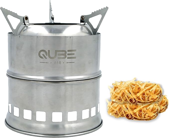 Portable Camping Stove with 3 Fire Starters ??Stainless Steel Wood Burning Mini Camp Stove, Foldable with Carry Bag, for Backpacking, Hiking, Traveling, Emergency, Outdoor BBQ, and Picnic