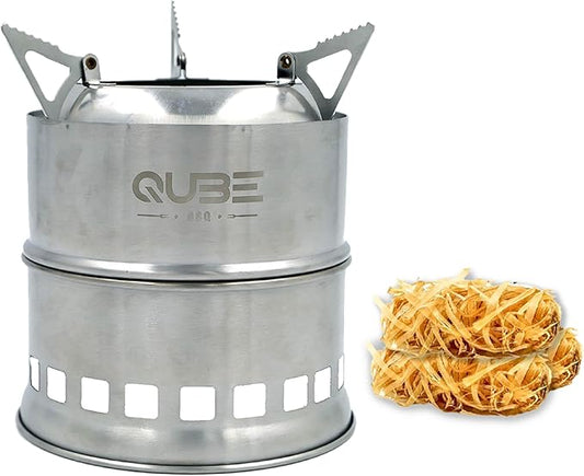Portable Camping Stove with 3 Fire Starters ??Stainless Steel Wood Burning Mini Camp Stove, Foldable with Carry Bag, for Backpacking, Hiking, Traveling, Emergency, Outdoor BBQ, and Picnic