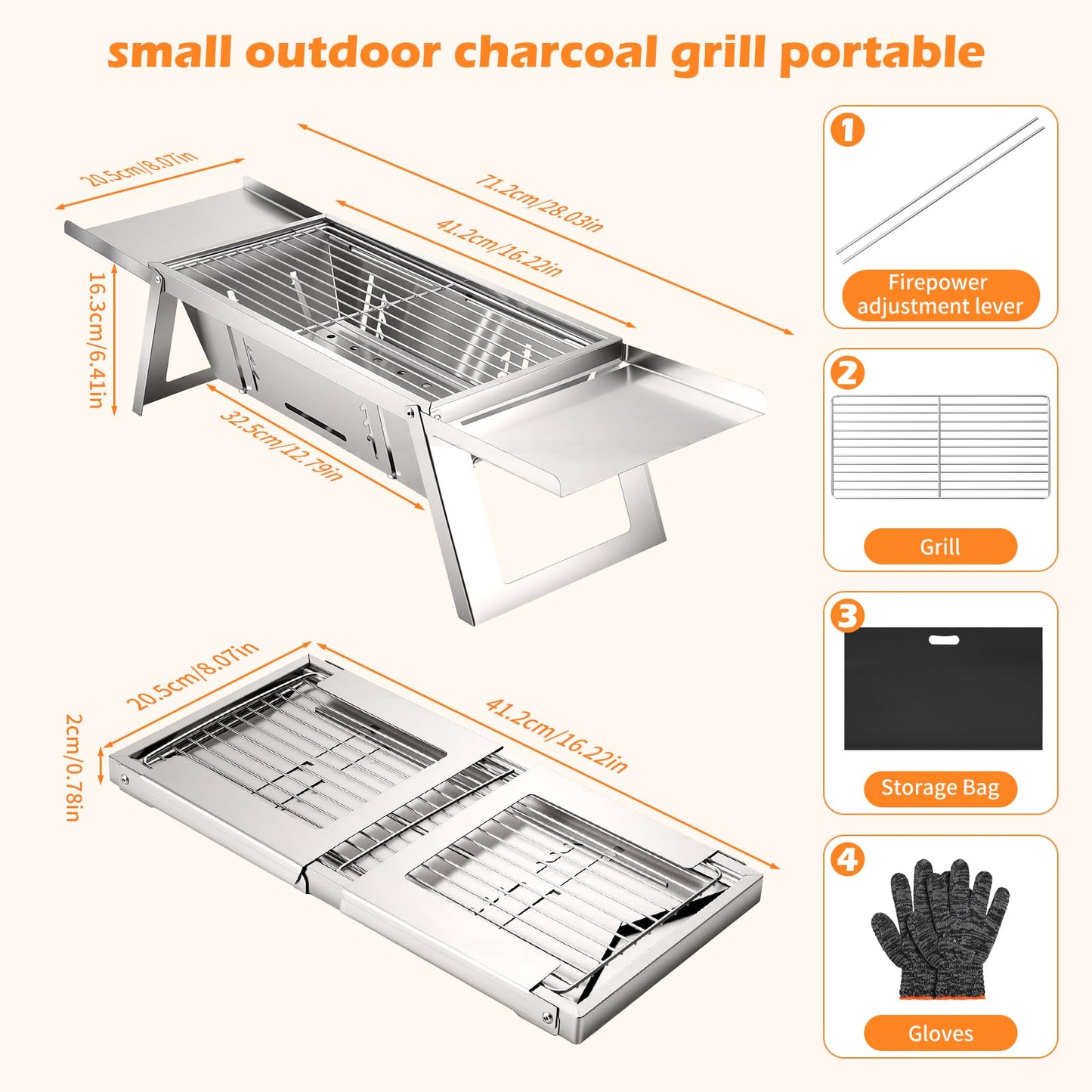 Small Portable Folding Charcoal BBQ Grill for Camping Picnic Garden Terrace