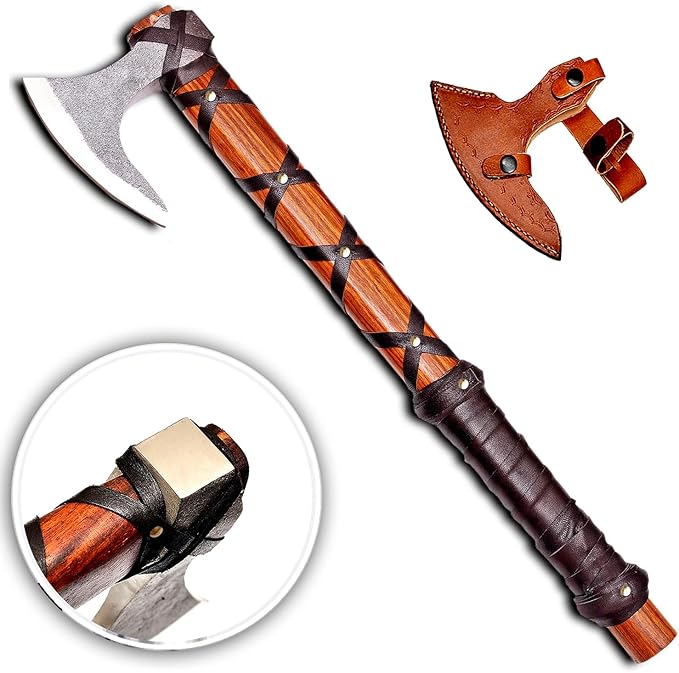 Viking Axe of Ragnar Lothbrok Norse Viking Axe Sharp Blade Hunting Axe High Carbon Steel Blade with Rose Wood Handle Camping Axe Viking Hatchet Gift for Dad