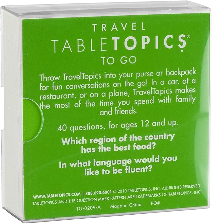 TableTopics Travel to Go Question Card Game - 40 Conversation Starter Cards About Travel, Vacations, Roadtrip Essentials for Friends, Adult Car Game