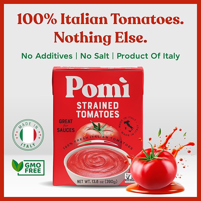 Pomì Strained Tomatoes 13.8oz (Pack of 12) - Creamy, Velvety Italian Tomato Puree, No Additives or Preservatives - BPA-Free Pureed Tomatoes Made from 100% Fresh Italian