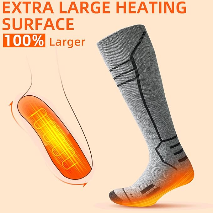 FREEHILL Merino Wool Heated Socks for Men Women, 5000mAh One-Click Control Rechargeable Cold Weather Heated Ski Socks