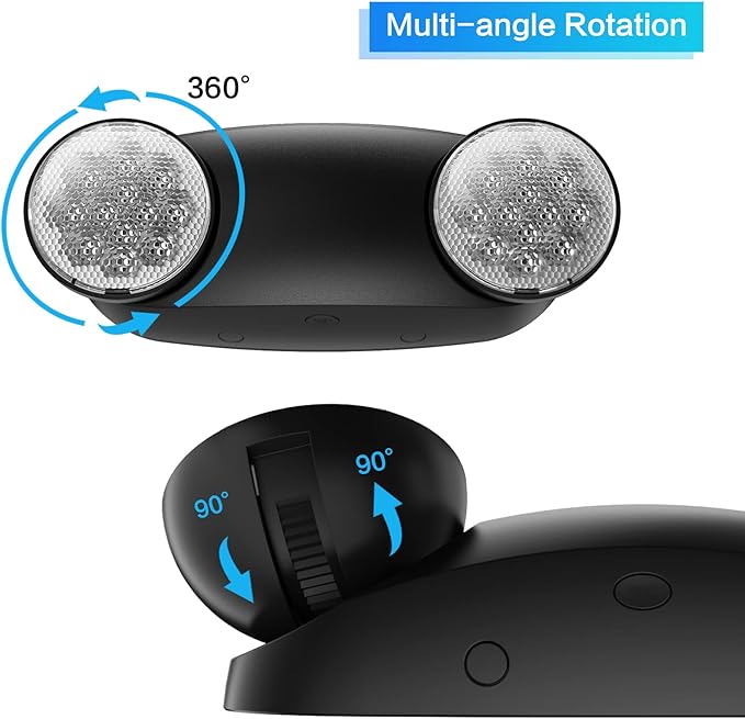 6 Pack Led Black Emergency Light with Battery Backup Round 2 Heads -UL Certified Exit Sign-120-277VAC/Commercial Emergency Lights Fixtures/Indoor Exit Lights for Home/Business.