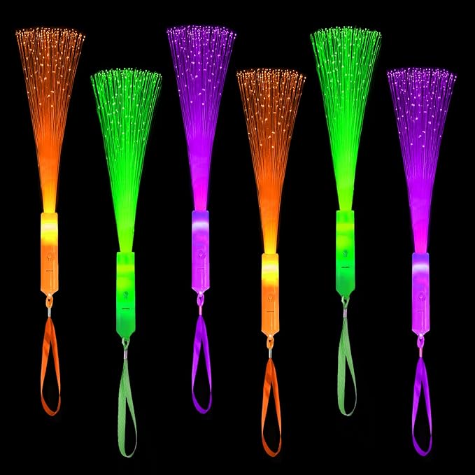 Halloween Glow Sticks Toys Gifts for Kids-6 Pack, Light Up Fiber Optic Wand for Toddlers, Fun Halloween Party Games Activities Stuff, Non Candy Treats Goodie Bag Basket Stuffers Fillers for Boys Girls