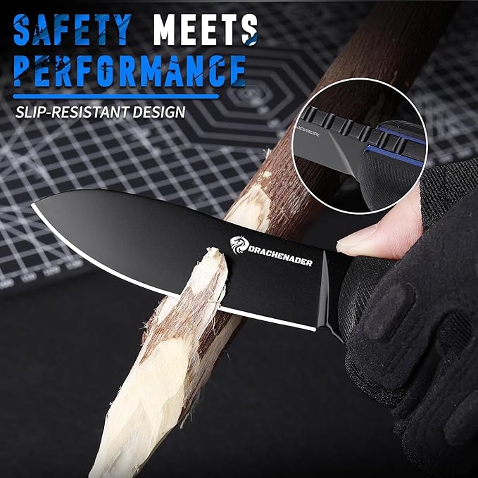 SHADOW 8.11" Fixed Blade Hunting Knife, D2 Steel Blade Survival Knife with Kydex Sheath Horizontal Carry for Men, Outdoor, Skinning and Camping (Black)