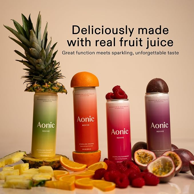 Aonic Revive Sparkling Raspberry ??Functional Hydration Drink, Magnesium + Potassium Electrolytes, Delicious Taste, Real Fruit Juice, 12oz (12 Pack)