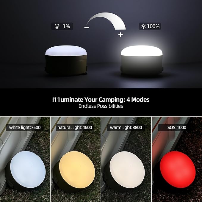 LED Rechargeable Camping Light, 4 Modes, Bright Tent Light with Magnetic Base, Red Light Camping Lantern, Portable Flashlight, Power Outage Light