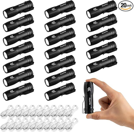 KunHe 20 Pack Small Rechargeable Flashlights Bulk USB-C Mini High Lumen Flashlight Clip-on Portable Pocket Flash Light for EDC Emergency Home Use