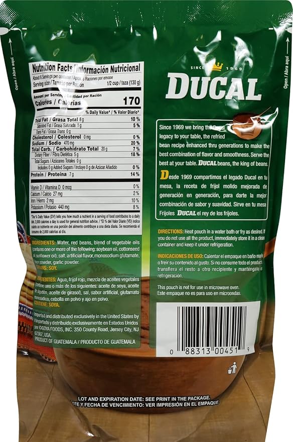 Ducal Refried Red Beans Pouch 28 Oz Pack of 12 - Microwaveable Goya Instant Red Refried Beans Vegetarian Doy Pack - Gluten Free Cholesterol Free - Good Source of Fiber Protein & Iron