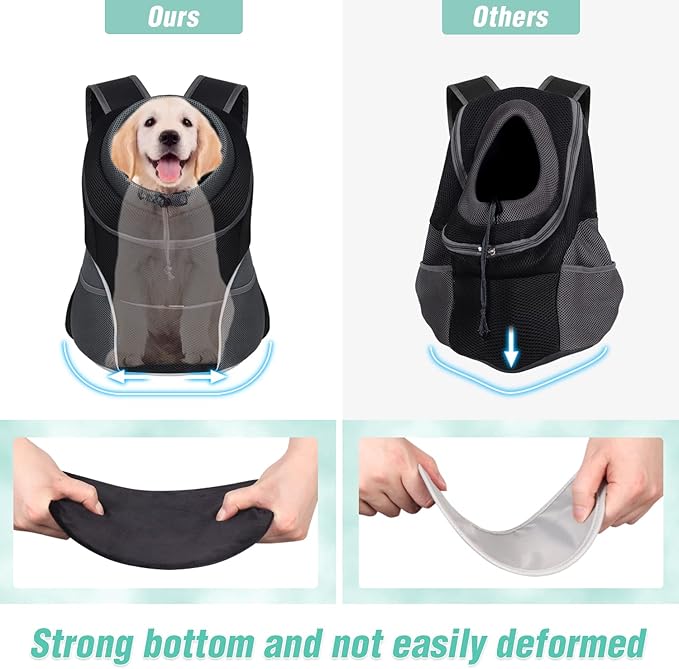 YUDODO Dog Front Carrier Backpack, Adjustable Breathable Pet Carrier for Small Dogs Cats, Ventilated Puppy Back Pack with Safety Belt, Lightweight Doggy Backpack for Hiking Outdoor (Black, Large)