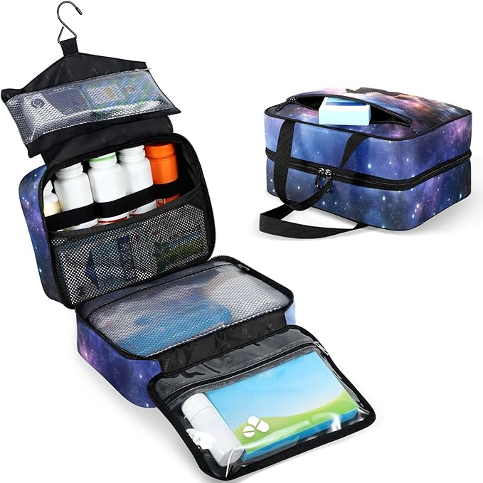 Fustylead Beautiful Unicorn Silhouette in Galaxy Nebula Cloud Large Medicine Bag Travel Pill Bottle Organizer with Zipper, Empty First Aid Bag for Camping Hiking Outdoors