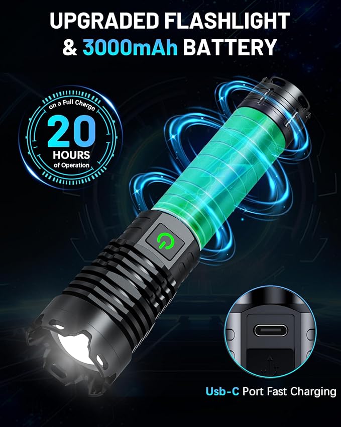 150000 Lumen Rechargeable Flashlight, 5 Modes Mini Handheld Powerful Flashlight, Zoomable Waterproof Tactical Flashlights for Outdoor Hiking Camping Enthusiasts