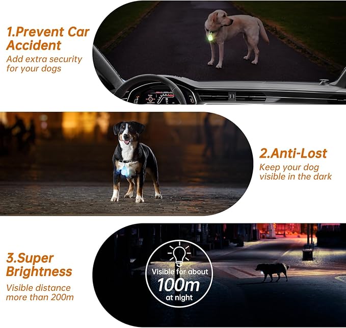 CHUKCHI 2Pack LED Rechargeable Dog Collar Lights, Light up Dog Collar, 3 Modes Dog Lights for Night Walking Waterproof Dog Light Safety for Running, Camping, Climbing, Bike