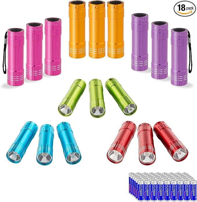 KunHe 18 Pack Party Favors Mini Small Led Aluminum Flashlight Bulk Lanyard 3AAA Battery Included for Kids Cheap Halloween Flashlights for Camping Power Outage Emergency Night Reading