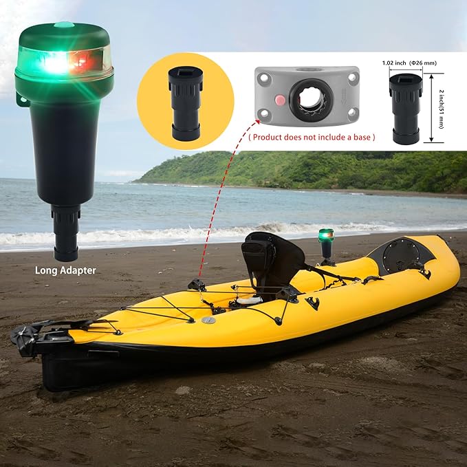Kayak Battery Portable Navigation LED Lights Multi- Adaptors 3AA Battery Inflatable Boat Surface Mount Adhesive Base (Red+Green With Adapters)