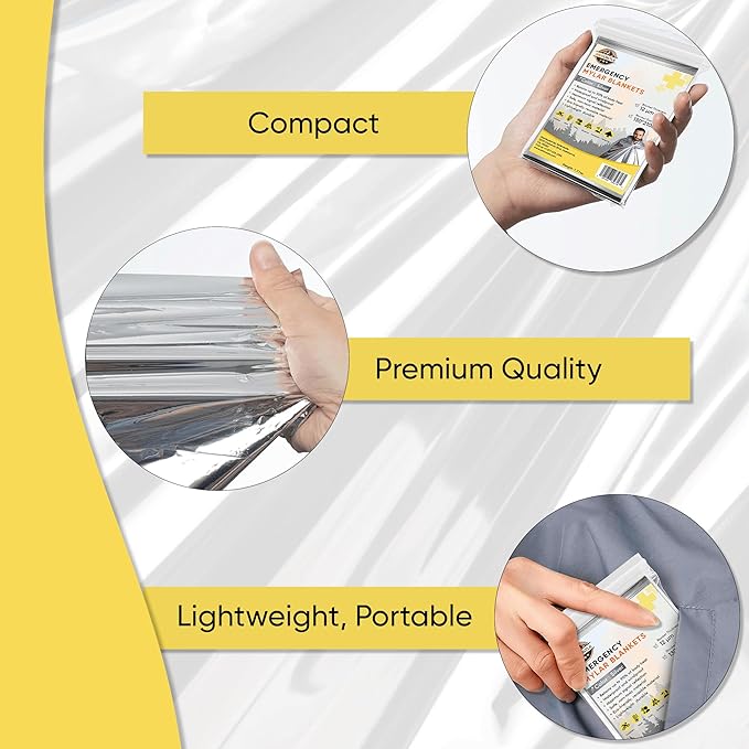 Emergency Mylar Blankets 130 * 210 Cm Large Reusable Thermal Space Blanket Survival Rescue Insulating Reflective foil kit Outdoors Hiking Camping Blanket First Aid Car Emergency Kit Pack of 100