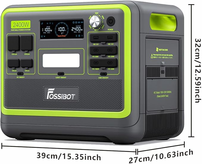 FOSSiBOT F2400 Portable Power Station,upgraded (4800W Peak) generador eléctrico portátil 2048Wh LiFePO4 Battery Solar Generator with 1100W AC,APP Control,1.5H Fast Charging for Home,Camping,RV