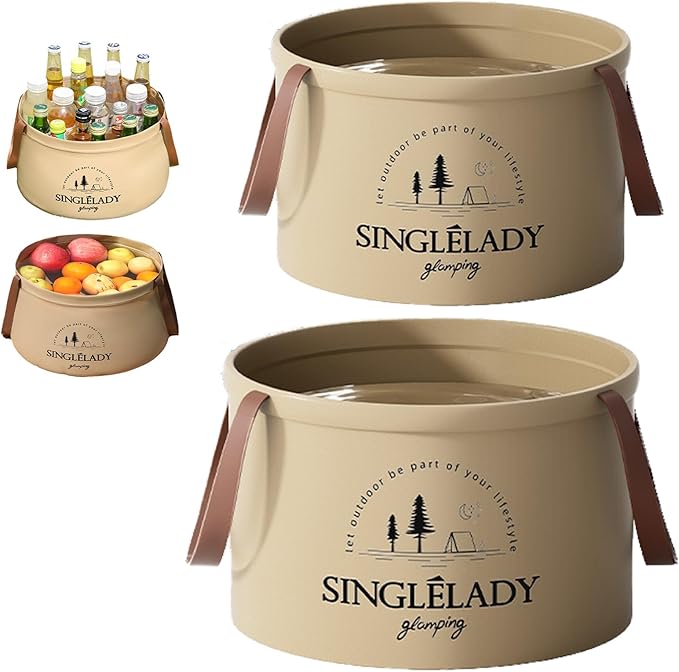 New Collapsible Travel Basin, Portable Leakproof Collapsible Bucket with Handle, Multifunctional Lightweight Foldable Water Bucket Bag for Outdoor Camping, Cleaning, Laundry & Foot Soaks (6.8L+12L)