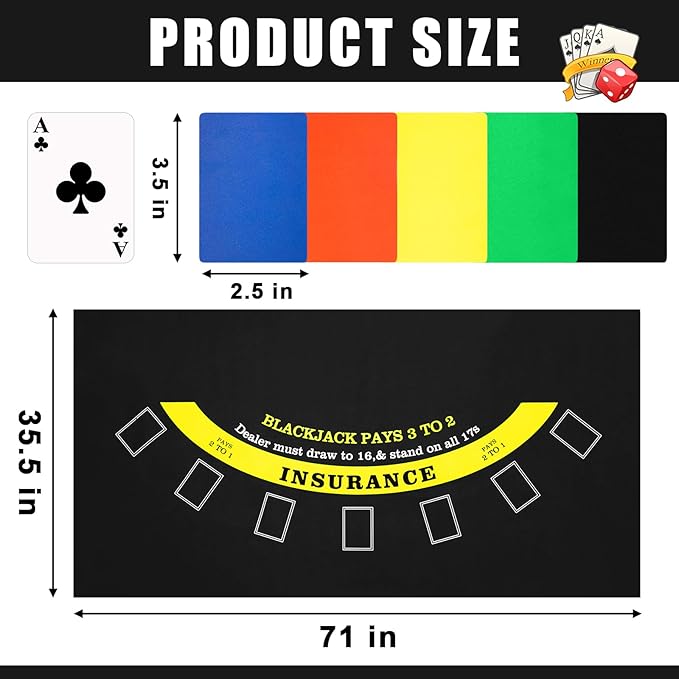 Aoriher Blackjack Game Combo Set, Include Blackjack Layout Felt,Shoe 6 Deck Automatic Card Shuffler Discard Holder Trays and 10 Cut Cards for Casino, Party Night(Black)