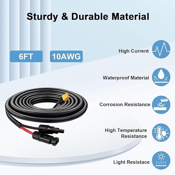 Solar to XT60 Cable 10AWG 6FT Solar Connector to XT60 Adapter Cable for Solar Panel to Battery RV Portable Power Station Solar Generator - 6 Foot