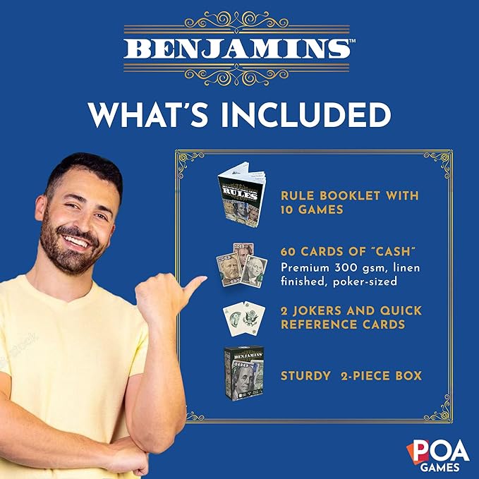 Benjamins Cash Cards ??Money-Themed Card Games for Adults, Teens & Families, Fast-Paced Strategy Card Games for Parties, Entertaining & Fun Games for Family Night. Play with Money.