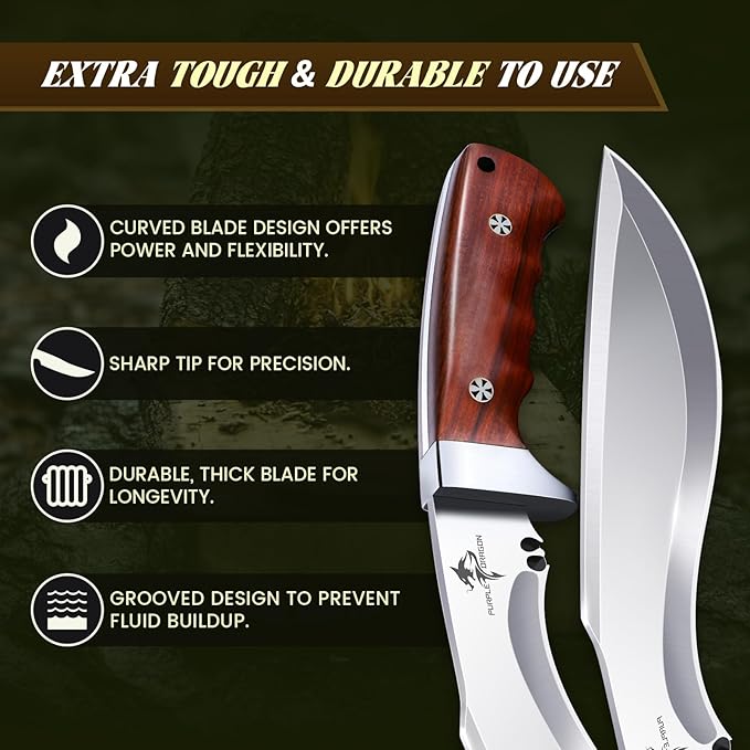Purple Dragon Kukri Fixed Blade Knife With Sheath, 8 Inch Full Tang Heavy Duty Camping Knives - Gifts for Men