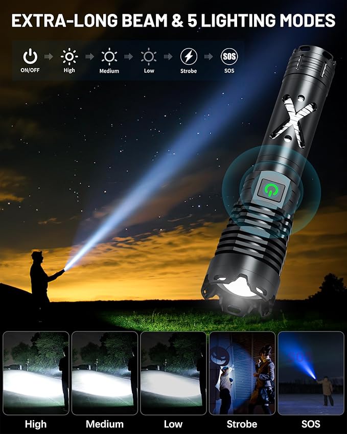150000 Lumen Rechargeable Flashlight, 5 Modes Mini Handheld Powerful Flashlight, Zoomable Waterproof Tactical Flashlights for Outdoor Hiking Camping Enthusiasts