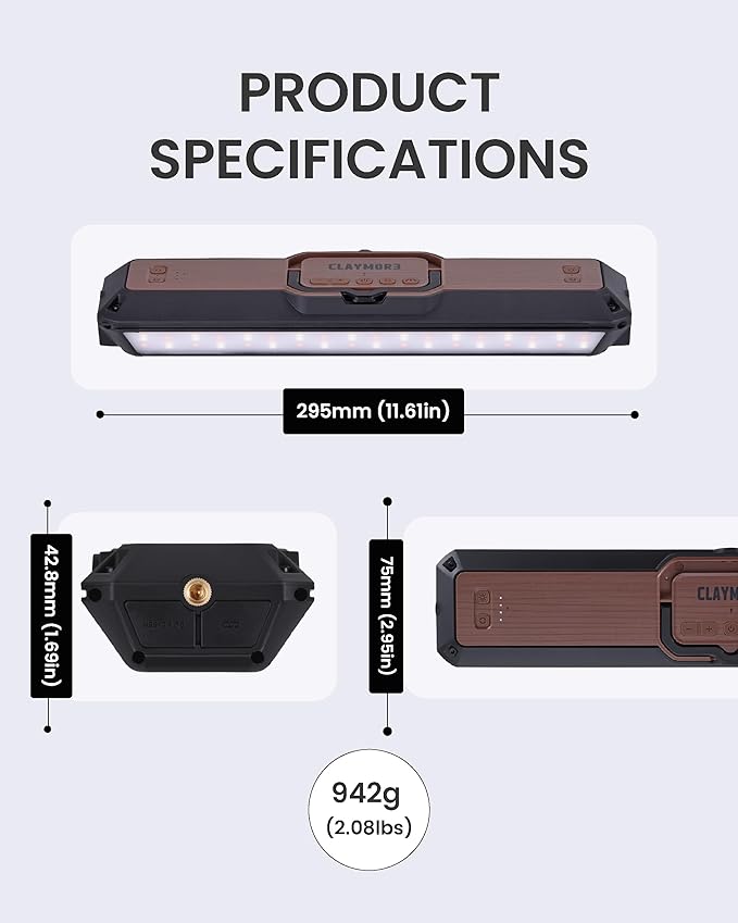 Claymore 3Face Pro L (Black) - Rechargeable Surface Area Camping Light for Trucks, Overlanding, Tents, Canopies, Outdoor Events, Street Vendors, Work Lighting, Long-Lasting Battery, Hanging Design
