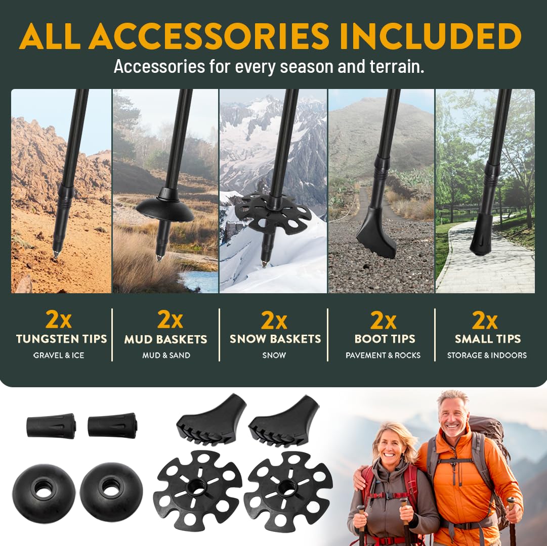 Premium Foldable Hiking Poles by USA Brand - Adjustable, Lightweight Trekking Poles Made of