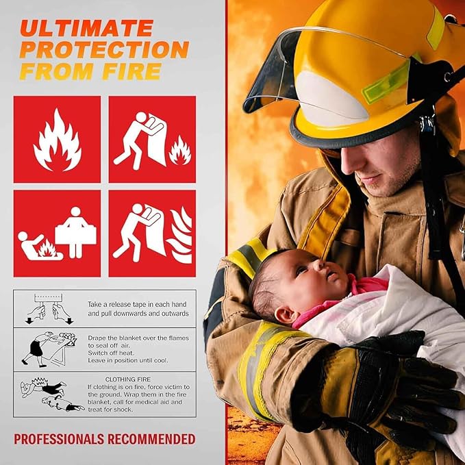 Emergency Fire Blanket for Home Kitchen 40"x40" 2 Pack with Gloves and Hooks Flame Suppression Fiberglass Fireproof Retardant Blankets for Car Boat Camping BBQ Grill Warehouse Survival Safety