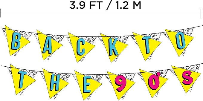 Back to the 90s Neon Banner - Funny Throwback 90's and 80's Theme Party Decoration, Favors & Supplies