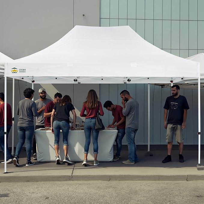 CROWN SHADES 10x15 Pop Up Canopy Tent, Thicken Frame Commercial Heavy Duty Tent, 8 Stakes & 4 Sandbags & 4 Ropes, Outdoor Canopies for Events, Parties,White