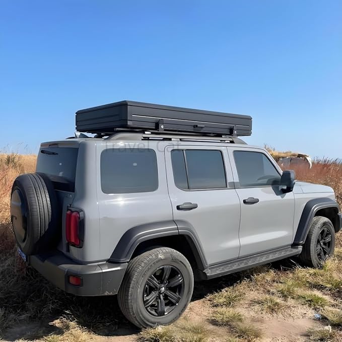 Travel Cat Hard Shell Rooftop Tent Hardshell Roof Top Tent Car Camping for Pickup Wagon Van SUV All Seasons with Telescopic Ladder (Black & Khaki)