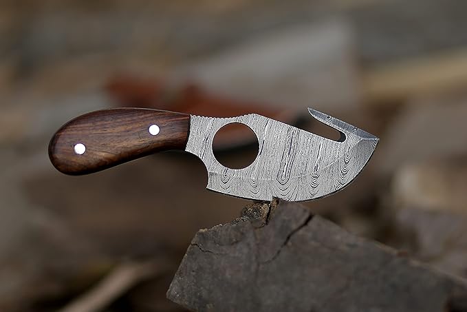 Handmade Damascus Steel Fixed Blade Skinning Hunting Knife With Gut Hook Best For Outdoor Camping Skinner Deer Fishing Hiking Edc Survival Knives For Men (Rose Wood)