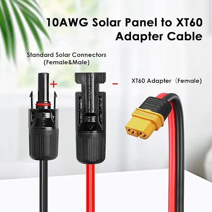 Solar to XT60 Extension Cable 10AWG 100FT Solar Connector to XT60 Adapter Cable for Solar Panel to Portable Power Station Solar Generator Battery Pack