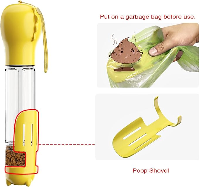 DoqiPaw Dog Travel Water Bottle Leak Proof No Spill Lead Leash Waterer Feeder Accessory Alternative to Dispenser Portable Pet Bowl Large Dogs(500ml) (Yellow)