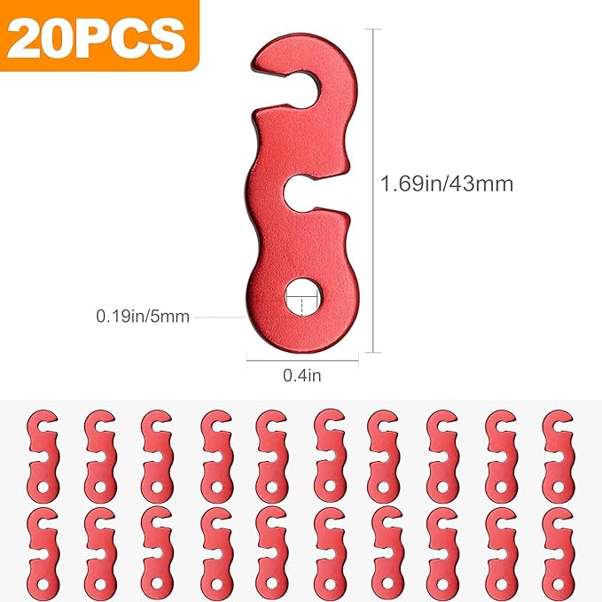CoguZed 20Pcs Rope Tensioner and Tightener, Aluminum Alloy Camping Tent Guyline Cord Adjuster Camping of Gear, Tent Guyline & Paracord Tensioners, Hiking, Outdoor