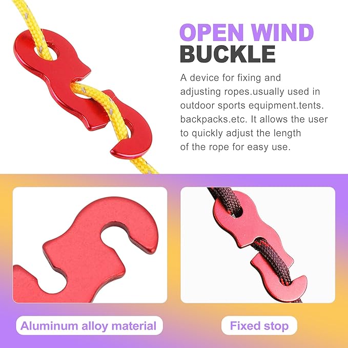20 Pcs Knot-Free Aluminum Rope Tensioner Guyline Cord Adjuster - Heavy Duty Tent Rope Tightener for Camping, Hiking, Backpacking, Paracord Accessories