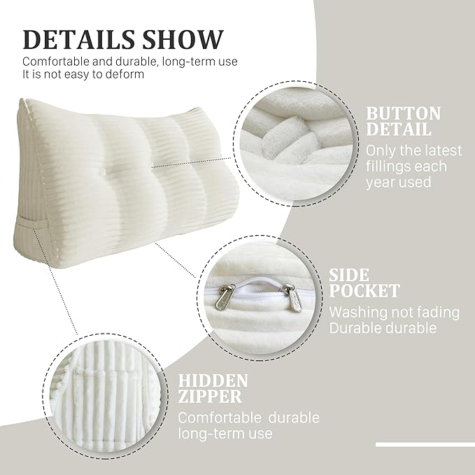 11 lbs Thickened Headboard Pillow Wedge Pillow Headboard Reading Pillow Bed for Comfortable Backrest Reading Triangular Pillow with Side Pocket Backrest Pillows for Sitting in Bed Queen
