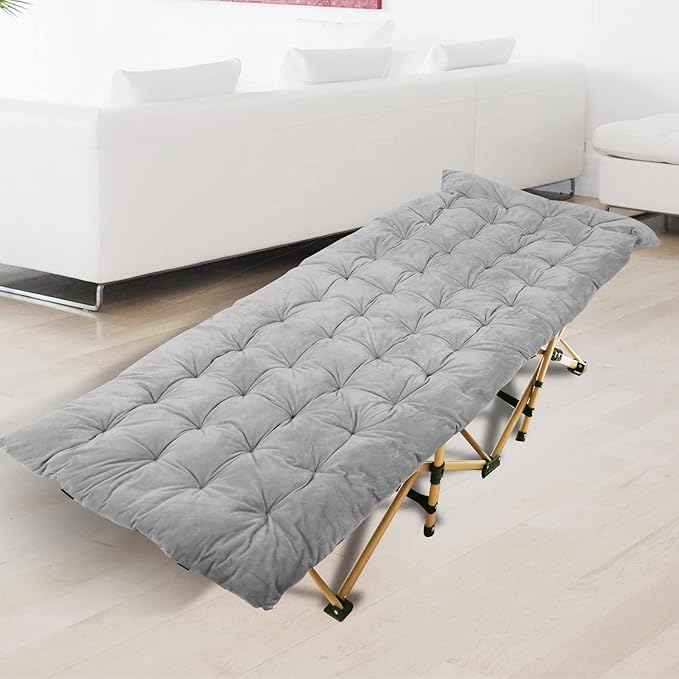REDCAMP Folding Cot Pads for Sleeping Extra Thick, Soft Comfortable Velvet & Corduroy Cotton Camping Cot Mattress Pad for Backpacking Hiking, Black Blue Brown Grey 75x30 inches
