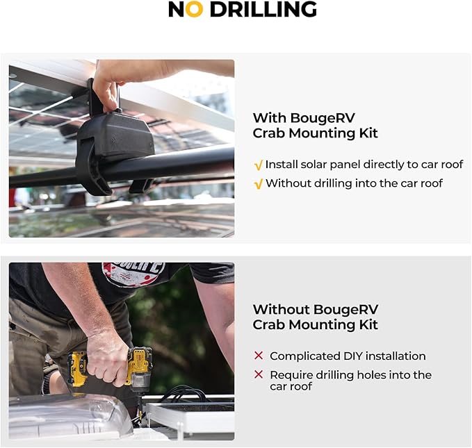 BougeRV Solar Panel Crab Mounting Kit for Cars with Cross Bars, Roof Rack Clamps Fits Most Luggage Rack Without Drilling, 100 to 200 Watt Solar Panel Mounting Brackets, Auto Off-Grid Solar Systems