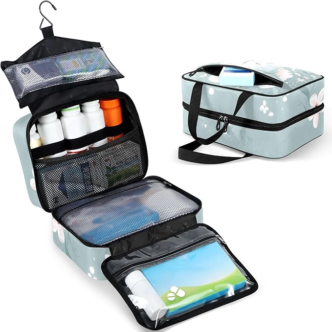 Fustylead Cute Elephant and Flower Pill Organizer Bag Large Medicine Travel Carrying Case with Zipper for Vitamin Supplements Fish Oil, Empty First Aid Kit for Hiking Camping