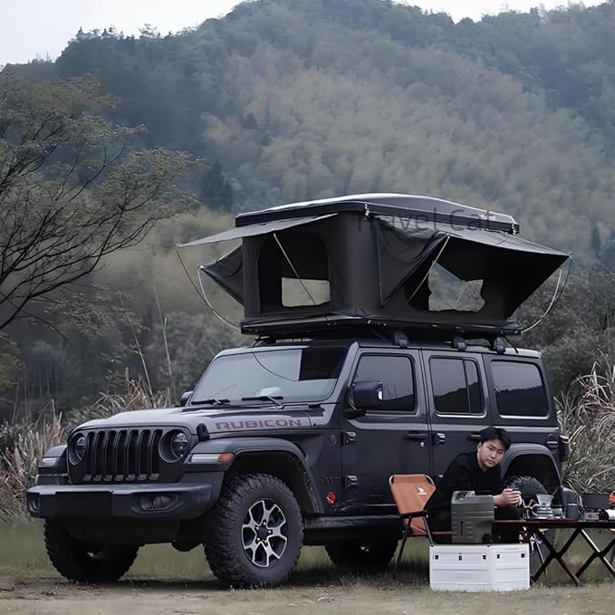 Travel Cat Rooftop Tent Hard Shell, Great View and Ventilation Tent for 2 Person Camping, Waterproof Windproof UV-Resistant Blackout Privacy 4 Season for Truck, Jeep, SUV, Van, Trailer