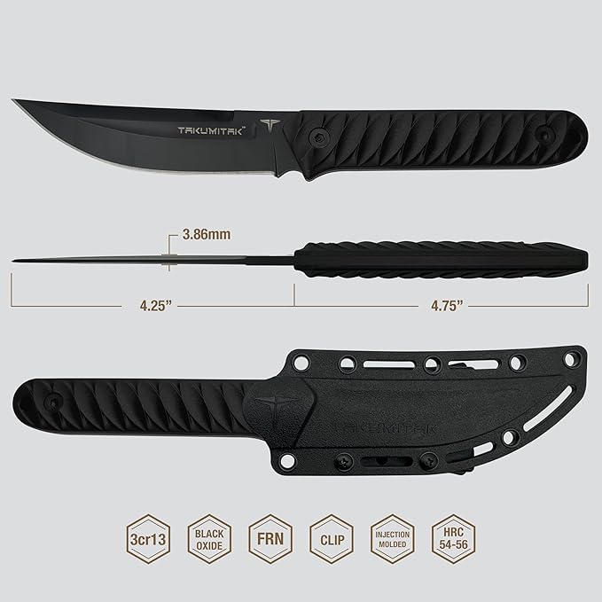 Hunting Survival Knife 9" Full Tang Fixed Blade Knives Camping Gear with Extra Set of FRN Handle Scales, MOLLE Clip Horizontal and Vertical Carry - TKF313